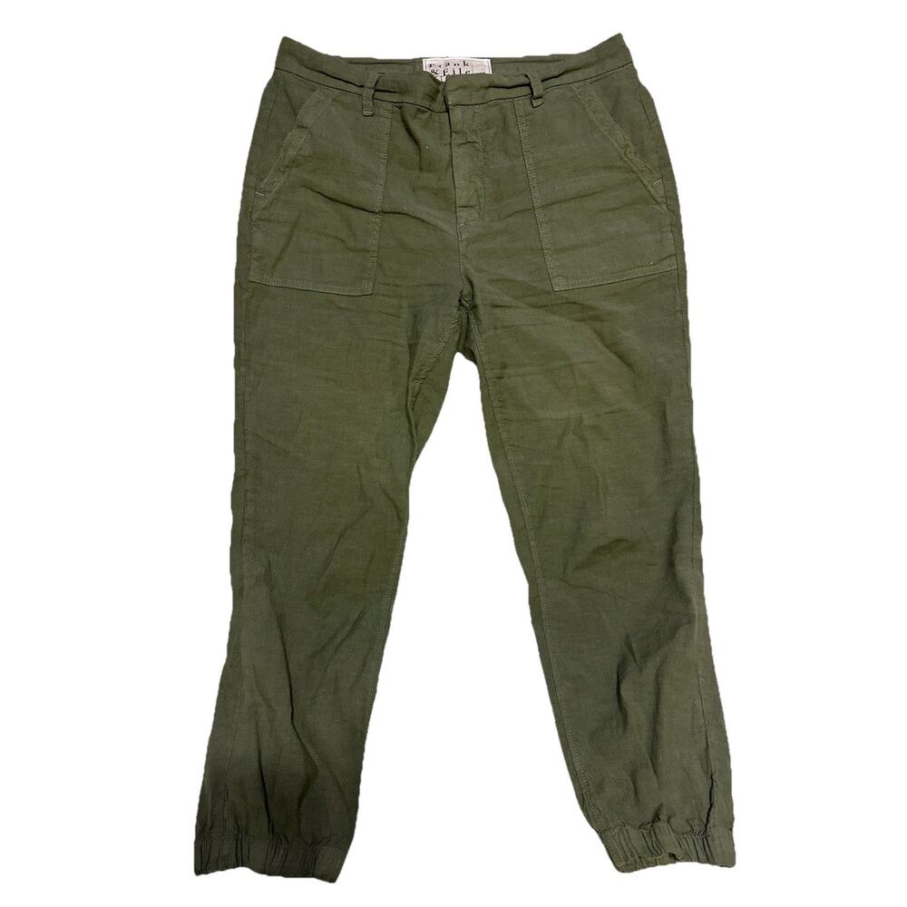 Frank & Eileen Jameson Utility Jogger Pants Green Linen Cotton Womens 10